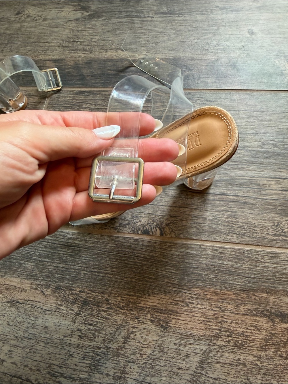 Clear-Strap Nude Block Heel Sandals - Picture 5 of 7